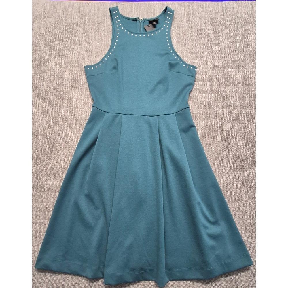 NWT Mossimo teal blue skater fit & flare dress SM sleeveless studded zip back
